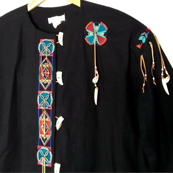 Vtg 70's Rafia Studio Western Jacket Large Native American Style Beaded Shells - Picture 3 of 9